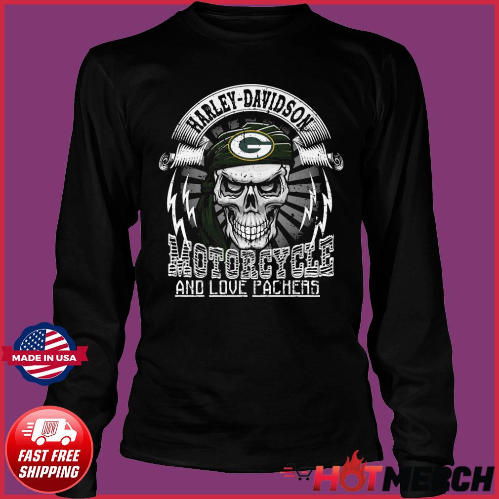 Official Green Bay Packers Skull Harley-davidson Motorcycles And Love Packers  Shirt, hoodie, sweater, long sleeve and tank top