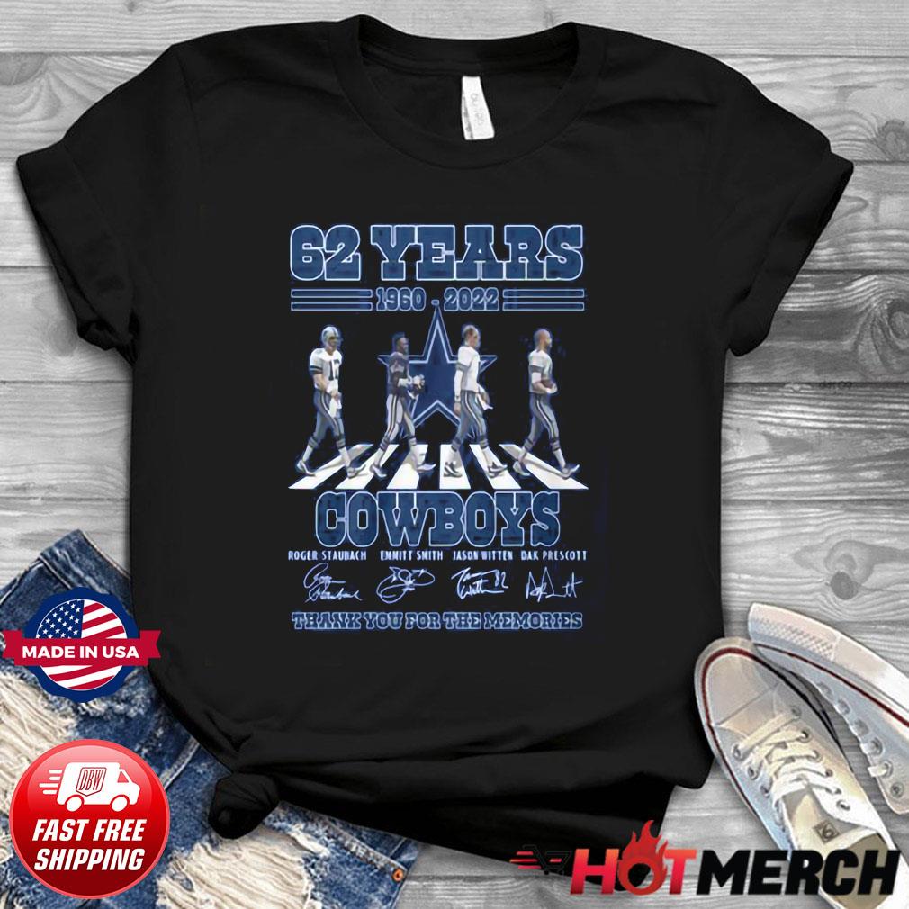 Dallas Cowboys Team Abbey Road 62 Years 1960 2022 Signatures Thank You For  The Memories Shirt, hoodie, sweater, long sleeve and tank top