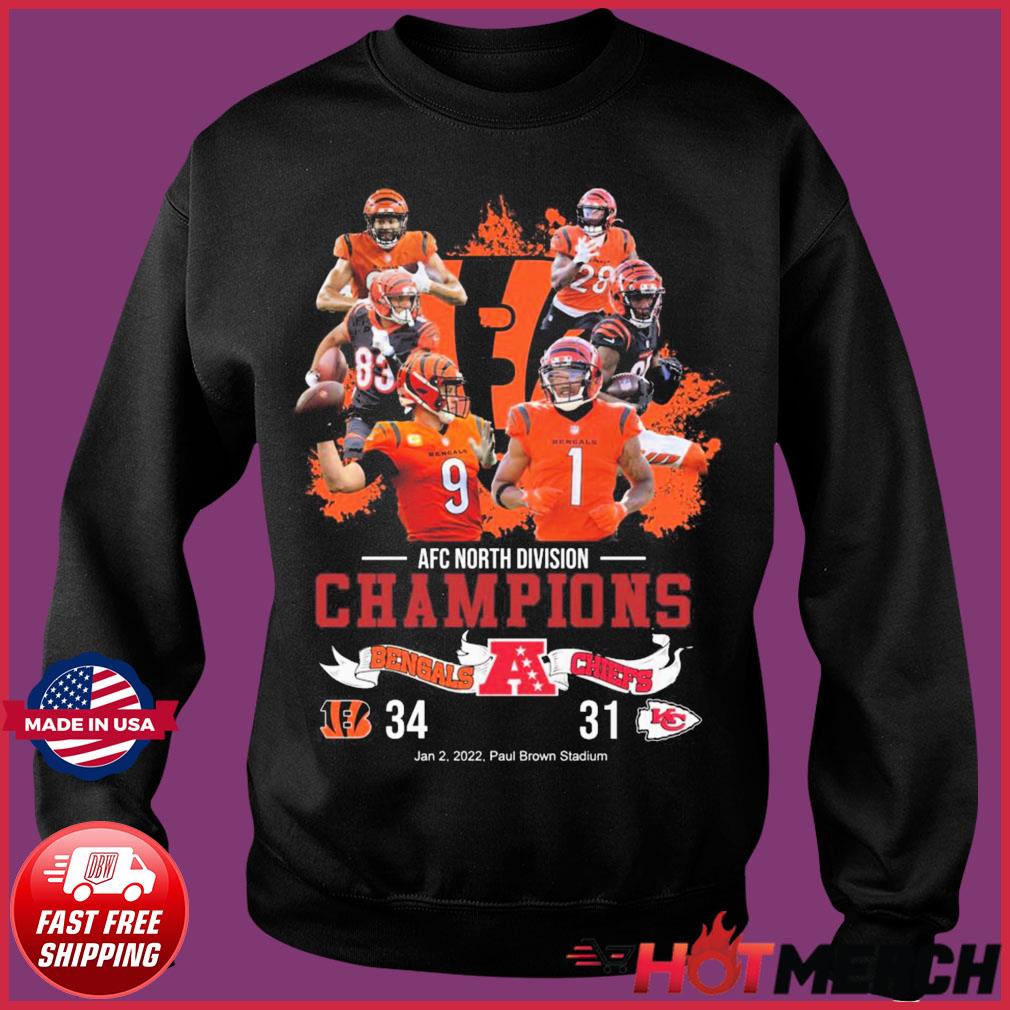 AFC North Division Champions Cincinnati Bengals 34-31 Chiefs Shirt, hoodie,  sweater, long sleeve and tank top