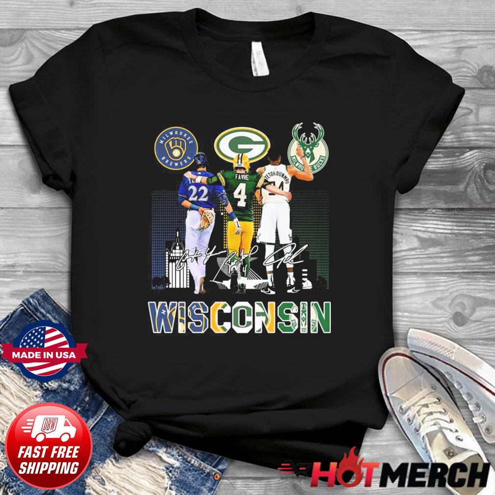 The Wisconsin Christian Yelich Brett Favre And Giannis Antetokounmpo  Signatures Shirt, hoodie, sweater, long sleeve and tank top