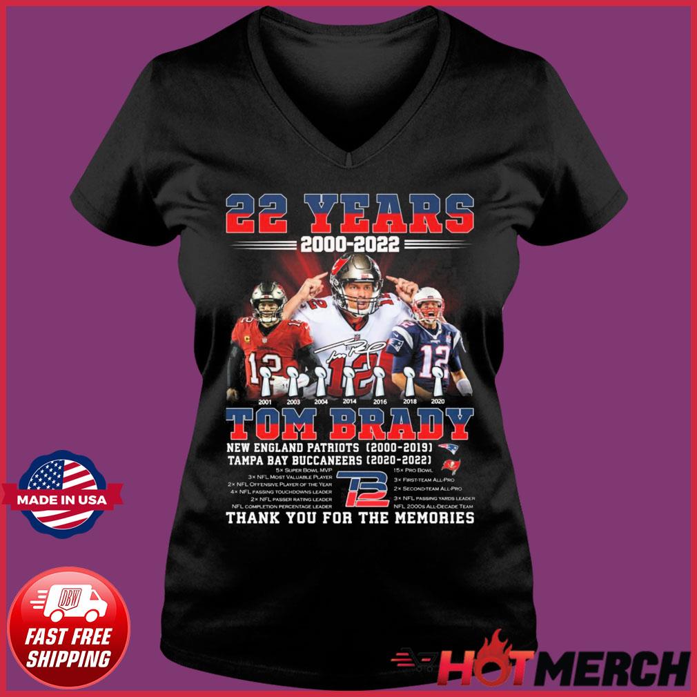 22 years 20002022 Tom Brady New England Patriots Tampa Bay buccaneers thank  you for the memories shirt, hoodie, sweater, long sleeve and tank top