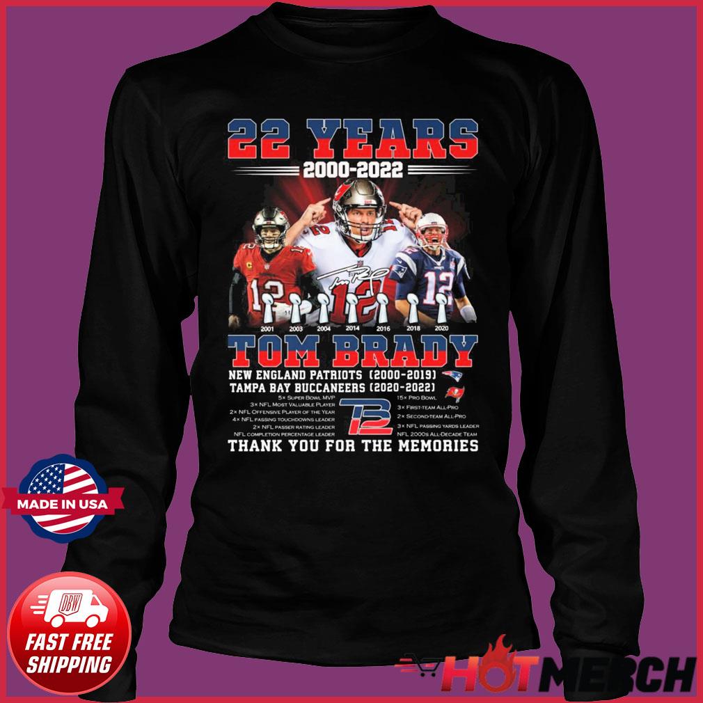 New England Patriots Tampa Bay Buccaneers 22 years 2000-2022 Tom Brady  thank you for the memories shirt,Sweater, Hoodie, And Long Sleeved, Ladies,  Tank Top