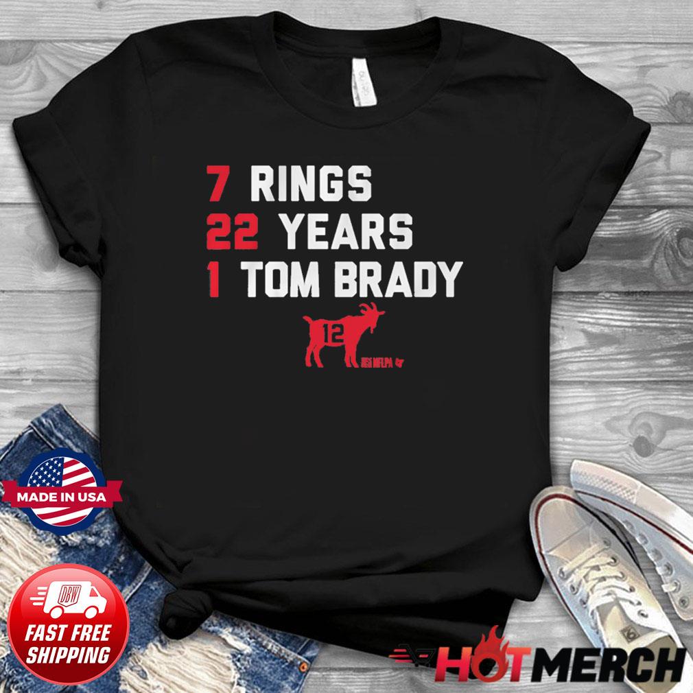 7 rings 22 years 1 Tom Brady goat list shirt, hoodie, sweater