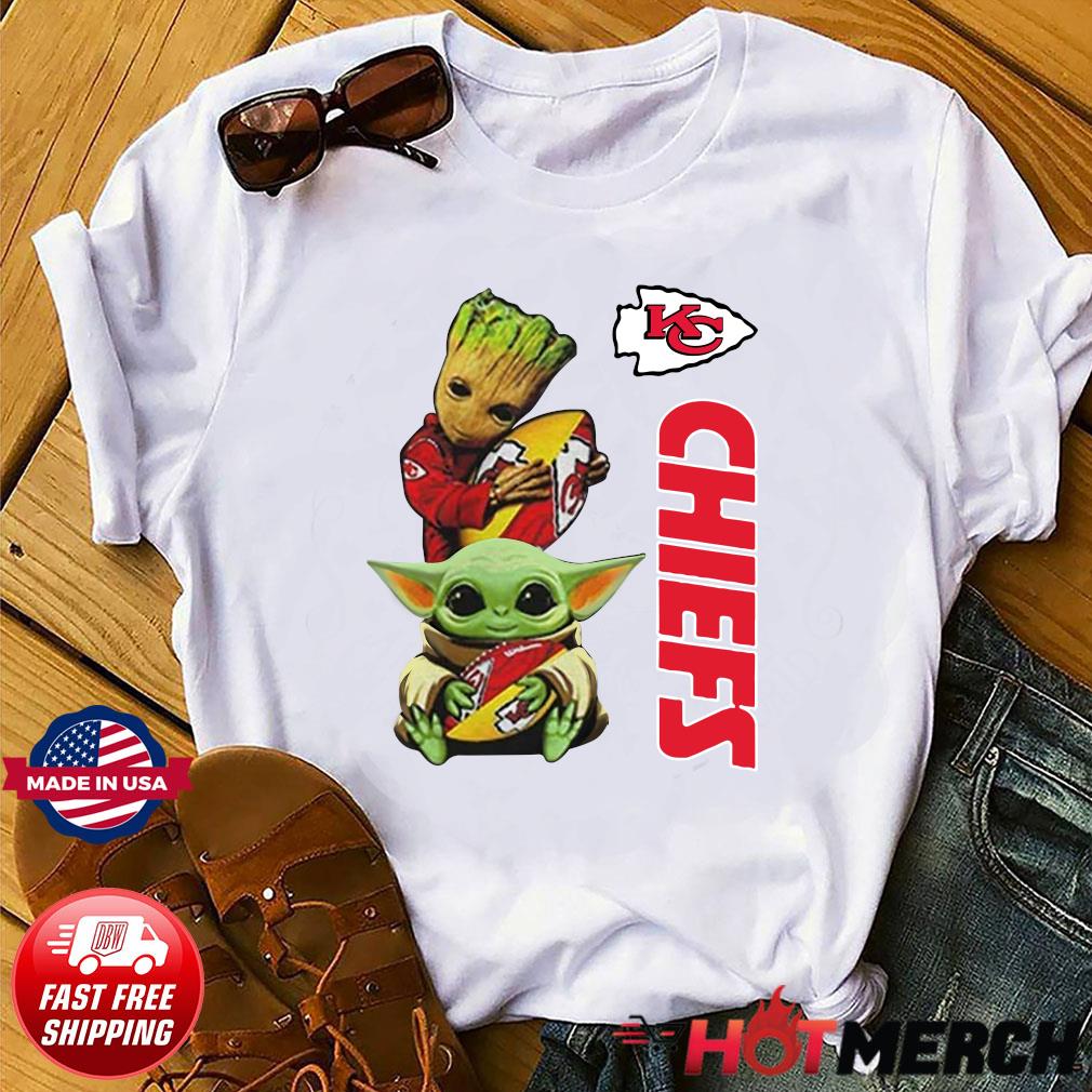 Baby Yoda And Baby Groot Hug Football Kansas City Chiefs Shirt