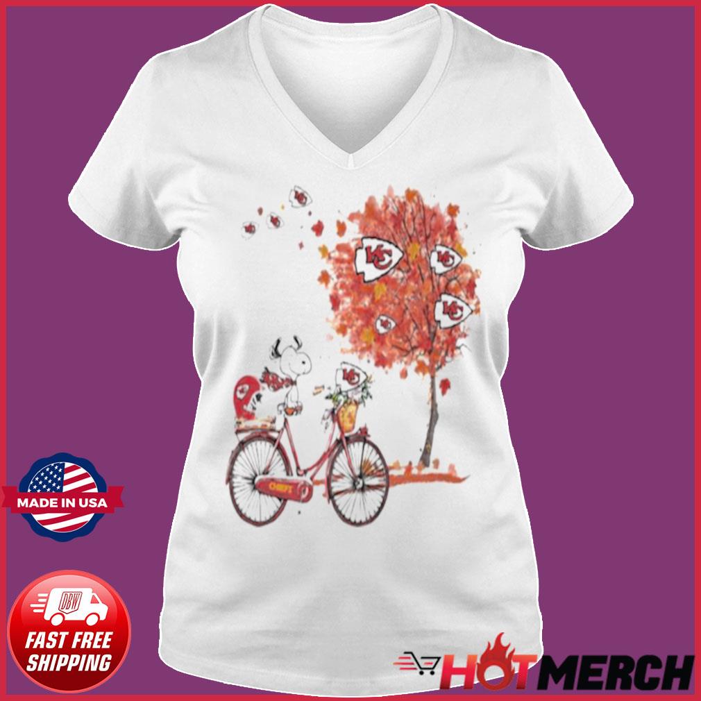 Snoopy Rides Bike with Maple Leaves - Kansas City Chiefs T-Shirt, Kansas  City Chiefs Presents - Your One-Stop Shop for the Perfect Presents